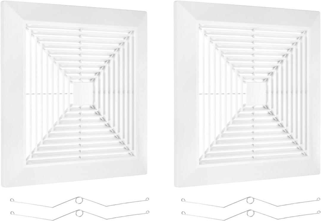 PATIKIL 14x14 Inch Bathroom Exhaust Fan Cover, 2Pcs Plastic Fan Grilles Air Conditioning Vent Cover with Springs for Square Ceiling or Exhaust Fans Home Office Bathroom Kitchen Ventilation