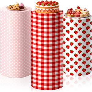 SmoothNovelty 3 Pcs Strawberry Cylinder Pedestal Stand Covers Spandex Plinth Strawberry Themed Cylinder Stand Covers for Birthday Party Wedding Shower Props Decor