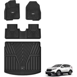 3W Floor Mats & Cargo Liner Fit for Honda CR-V 2017-2022(Not Fit for Hybrid), All Weather TPE Custom Fit Floor Liner 1st, 2nd Row and Full Set Trunk Car Mats Black