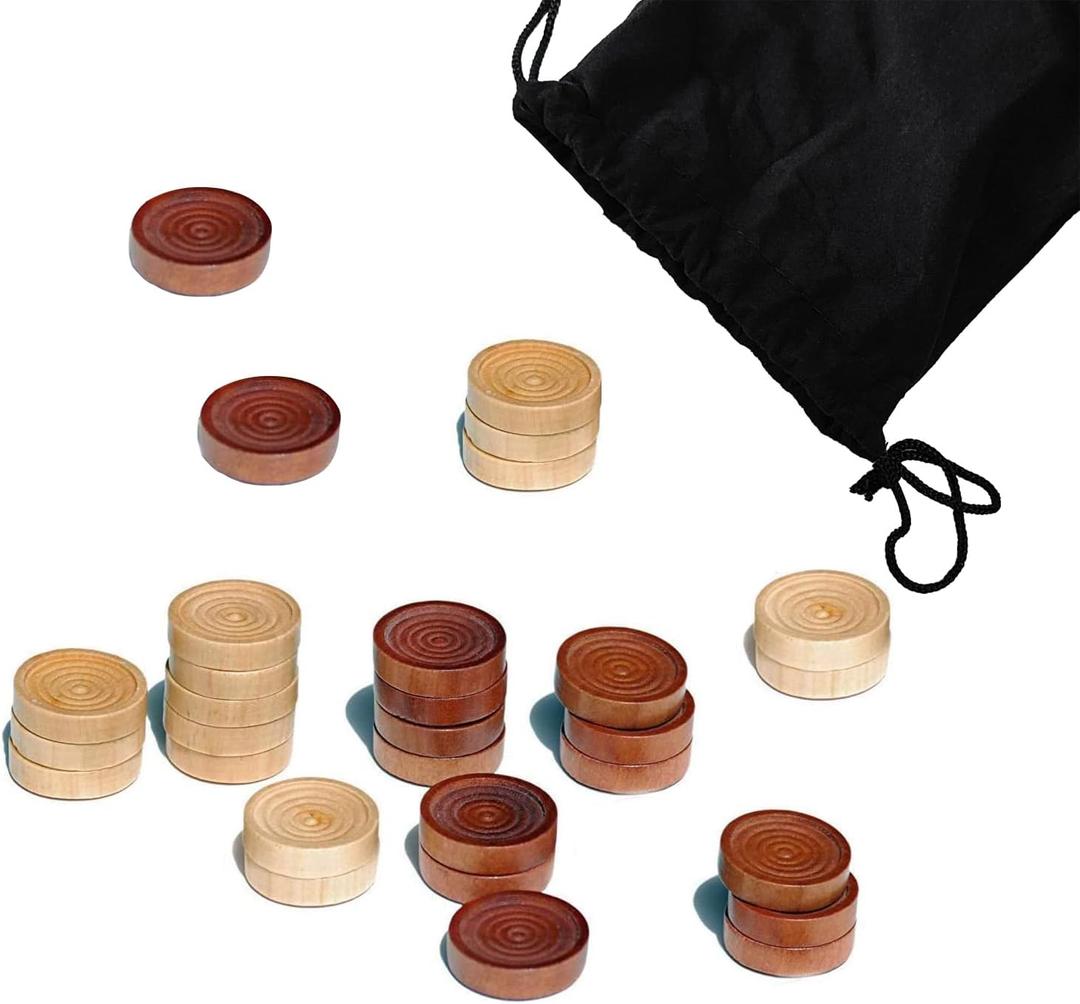 30 Pieces of Checkers just one Game- Wooden Chess Pieces only-Checkers Pieces (30MM) (Brown and Off-white)