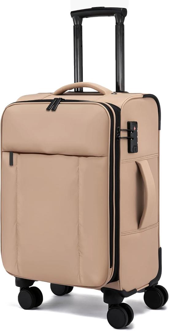 LOVEVOOK Carry On Luggage 22x14x9 Airline Approved,20 Inch Softside Suitcases with Wheels,Lightweight Spinner Carry on Suitcase with TSA Lock,Soft Water-Resistant Large Capacity Luggage for Travel (Khaki)