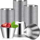 100 Pcs 2.5oz Metal Ramekins Stainless Steel Sauce Dipping Cups Ramekins Bulk Sauce Container Round Dipping Bowls Condiment Cup for Dish Butter Kitchen Restaurant Serving Party Dinner Cooking