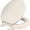 Mayfair Padded Toilet Seat, Cushioned Soft Vinyl over Wood Core Seat, Secure Hinges, Easy Clean, Made in USA, Round, Biscuit