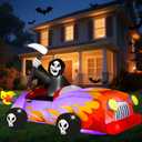 Joiedomi 8ft Long Halloween Inflatable Grim Reaper Driving Car, Halloween Inflatable Outdoor Decoration with Build-in LEDs, Blow Up Yard Decorations for Garden Party Holiday Lawn Decor