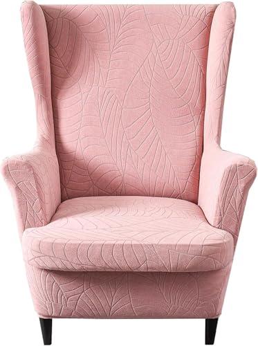 HZDHCLH Wingback Chair Slipcovers 2 Piece,Stretch Spandex Wing Chair,Washable Armchair Protector Cover for Living Room and Bedroom (Pink)