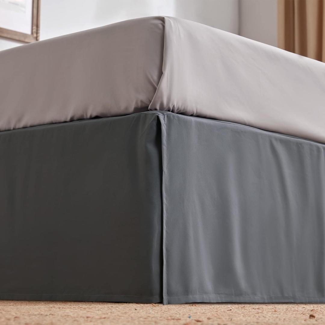 SLEEP ZONE Anti-Static Pleated Bed Skirts King Size, 15 inch Tailored Drop Easy Fit Bedskirt, Fade Resistant (King, Grey)