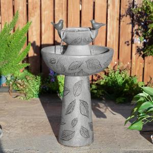 Glitzhome Water Fountain Outdoor, Outdoor Fountain with Lights & Pump, 26" H 2-Tiered Polyresin Bird Bath Fountain Waterfall Floor-Standing Water Feature for Garden, Yard, Patio, Home Decor