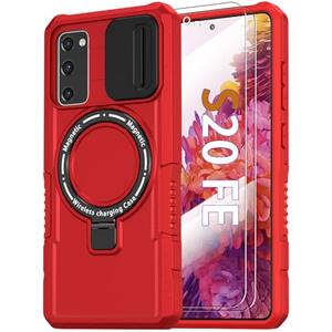 Phone Case for Samsung Galaxy S20 FE 5G, with Magnetic Ring Stand [2X Screen Protector] [Compatible with MagSafe] Military Grade Case with Camera Cover, Shockproof Cover for Samsung S20 FE, Red