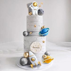 Space Cake Toppers Outer Space Cake Decorations,Astronaut Rocket Stars Cake Decorations for Two The Moon First Trip Around the Sun Birthday Baby Shower, Mini