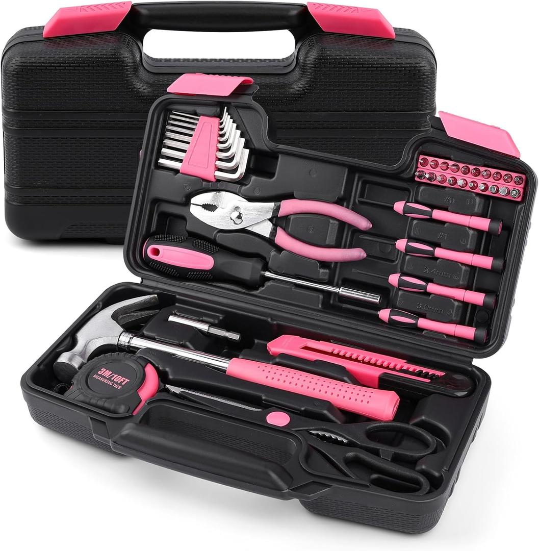 40PCS Tool Set, Small Tool Kit, General Household Tool Box for Home Repair, Ideal Gift Choice (Pink)