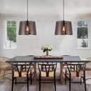 Modern Large Plug in Pendant Light with 14ft Handmade Woven Light Cord, Dimmable Switch Swag Lamp, Industrial Metal Lantern Hanging Lamp for Kitchen Island Dining Room Farmhouse, Gold and Black, Large 1 pack