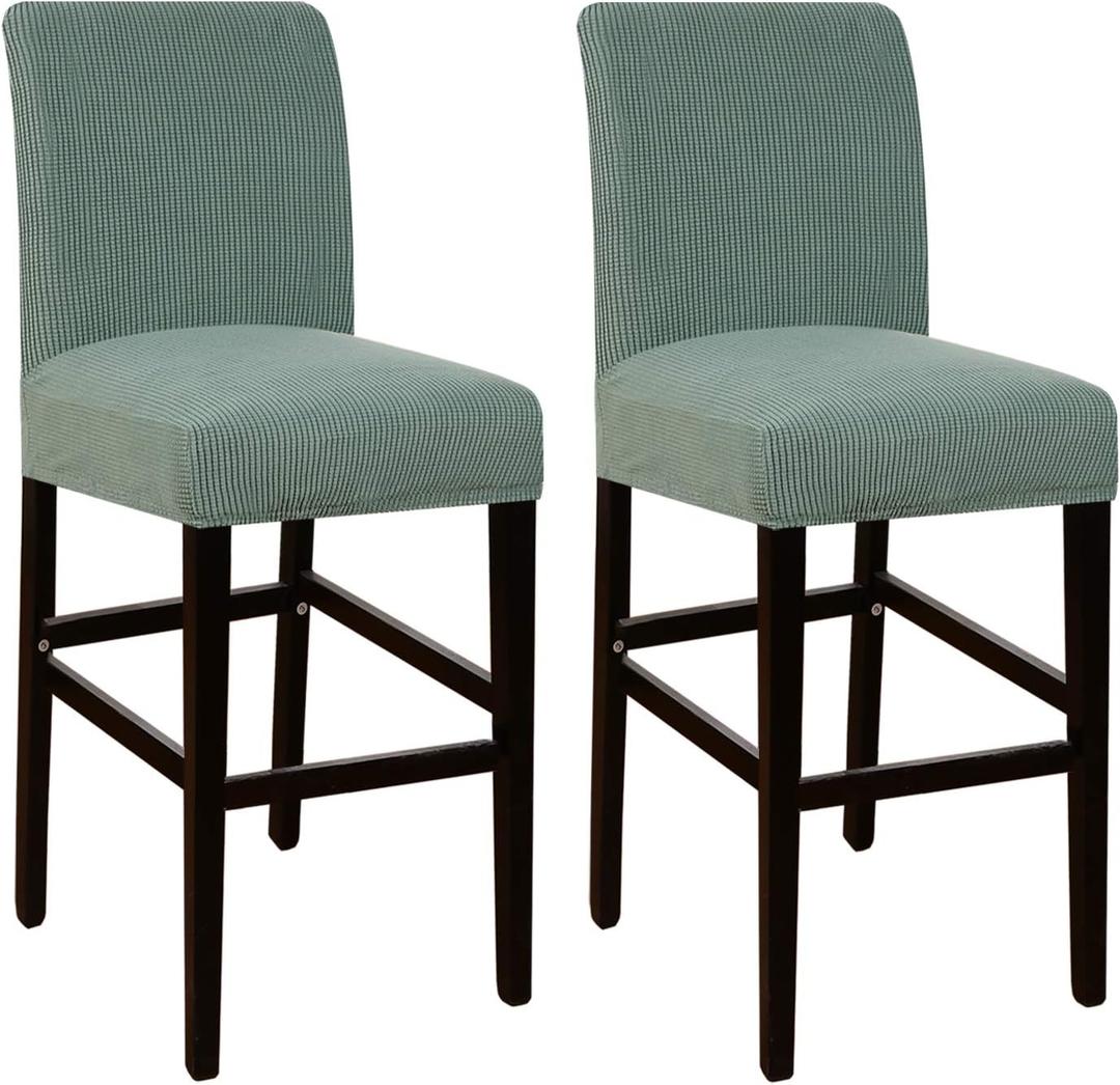 Flamingo P Stool Covers Dining Chair Seat Covers Slipcover Stretch Jacquard Fabric with Elastic Bottom Removable Set of 2, Sage