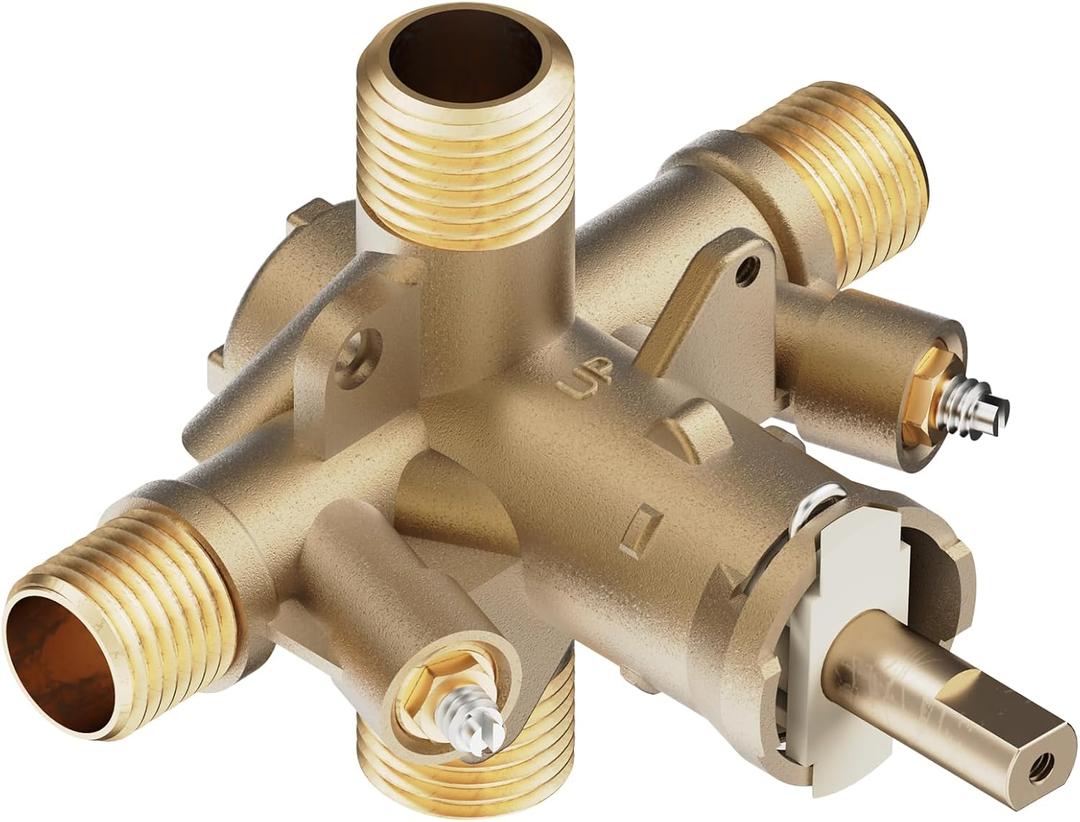 Shower Valve Replacement for Moen Posi-temp Valve, Brass 4 Port Valve, 1/2 Inch Connection, Adjustable Water Temperature & Scald Guard, Bathtub and Shower Rough-In(with Screwdriver Stops)