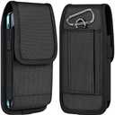ykooe Cell Phone Pouch Nylon Belt Holster Case Compatible with iPhone 16/15/14/13/12/11 Pro Max & Plus Models, Samsung Galaxy S24/S23/S21 FE, Black–XL