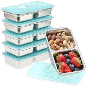 BSTUR Stainless Steel Snack Containers, 4-Pack Reusable Grab and Go Containers with Lids, Dual Compartment Bento Box for Travel, Camping & Lunch Prep