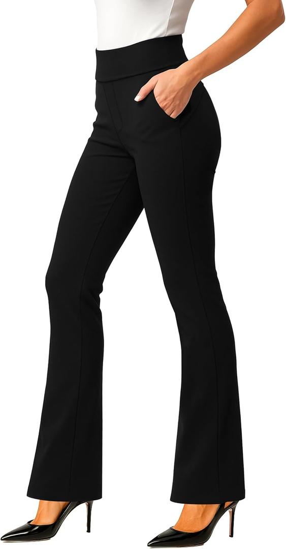Conceited Stretch Slacks for Women - Wear to Work - Tummy Control - Slim Leg - Pockets - Ponte  (Black, XL)