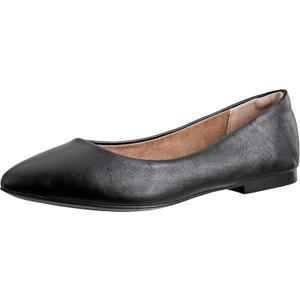 Amazon Essentials Women's Pointed-Toe Ballet Flat (9.5 Wide, Black Faux Leather)