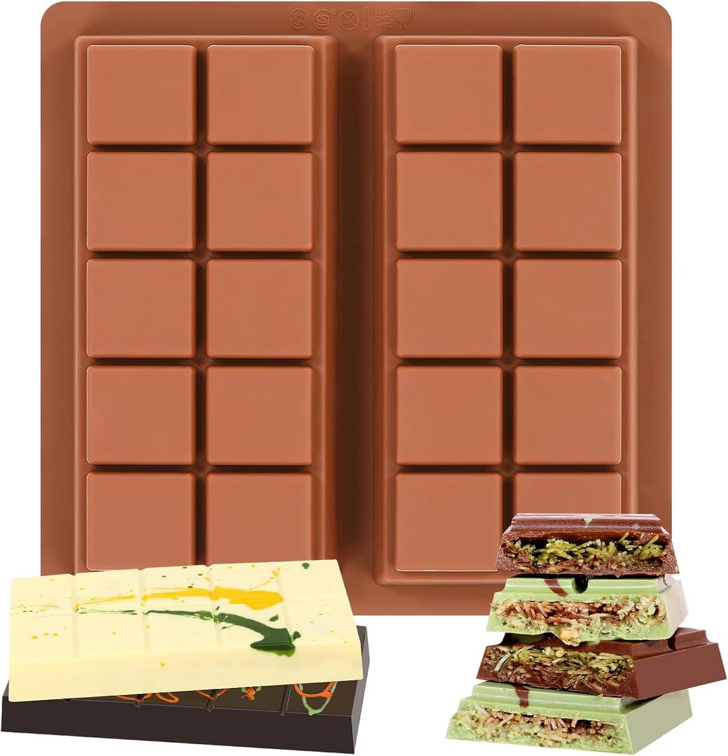 Fimary Dubai Chocolate Molds 1 Inch Deep, Silicone Chocolate Bar Mold – Non-Stick, Flexible, Large and Thick Homemade Chocolates, Candies, and Desserts