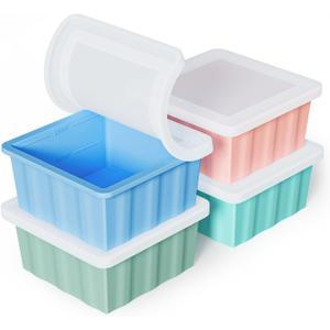 Silicone Freezer Tray for Soup Ice Cubes: 2-Cup Freezing Trays with Lid for Meal Prep - 4Pack Silicon Soup Portion Freeze Tray Make Stock Souped Ice Cube (Green+Blue+Aqua+Pink)