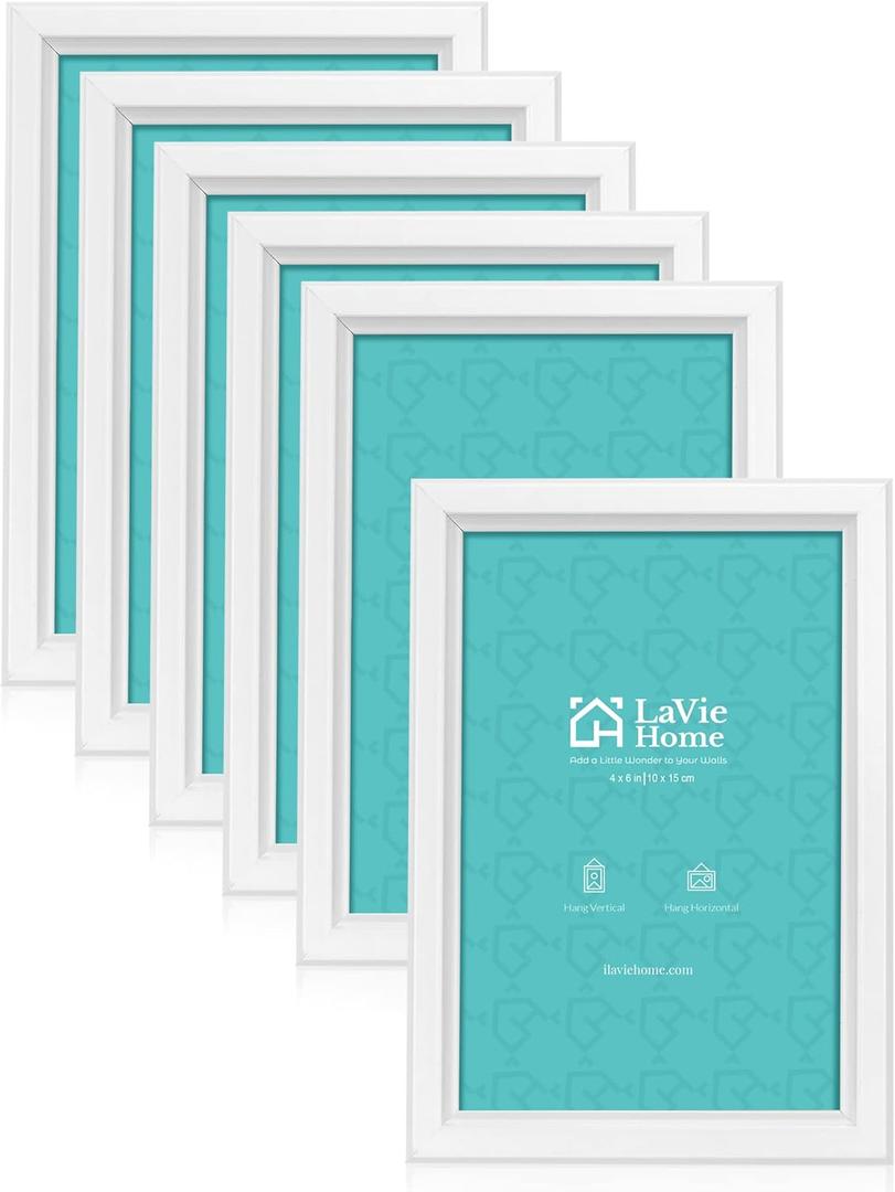 LaVie Home 4x6 Picture Frames (6 Pack, White) Simple Designed Photo Frame with High Definition Glass for Wall Mount & Table Top Display, Set of 6 Classic Collection