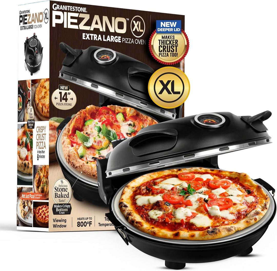 PIEZANO 14 Inch Extra Large Crispy Crust Pizza Oven by Granitestone  Family Sized Electric Pizza Oven Indoor Countertop Maker with Stone Heats up to 800F for Stone Baked Pizzeria Style at Home