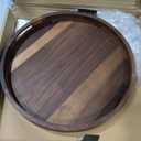 20 Inches Extra Large Round Black Walnut Wood Ottoman Tray with Handles, Serve Tea, Coffee or Breakfast in Bed, Classic Circular Wooden Decorative Serving Tray