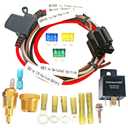 Electric Fan Wiring Kit Electric Fan Relay Kit with Thermostat Radiator Fan Sensor Switch Electric Cooling Fan Thermostat Kit Temperature Sensor Switch 185 On 175 Off, 40 AMP Waterproof Relay Kit