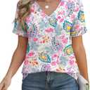 Rapbin T Shirts for Women Short Sleeve V Neck Tshirts Loose Fit Lightweight Soft Casual Summer Spring Tee Tops (S)