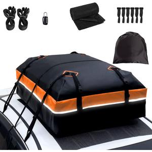 21 Cubic Feet Car Rooftop Bag Waterproof Heavy Duty for All Cars Cargo Carrier Bag with/Without Rack Including Anti-Slip Mat 2 Luggage Locks 2 Extra Straps 6 Strong Nylon Straps Orange Bag