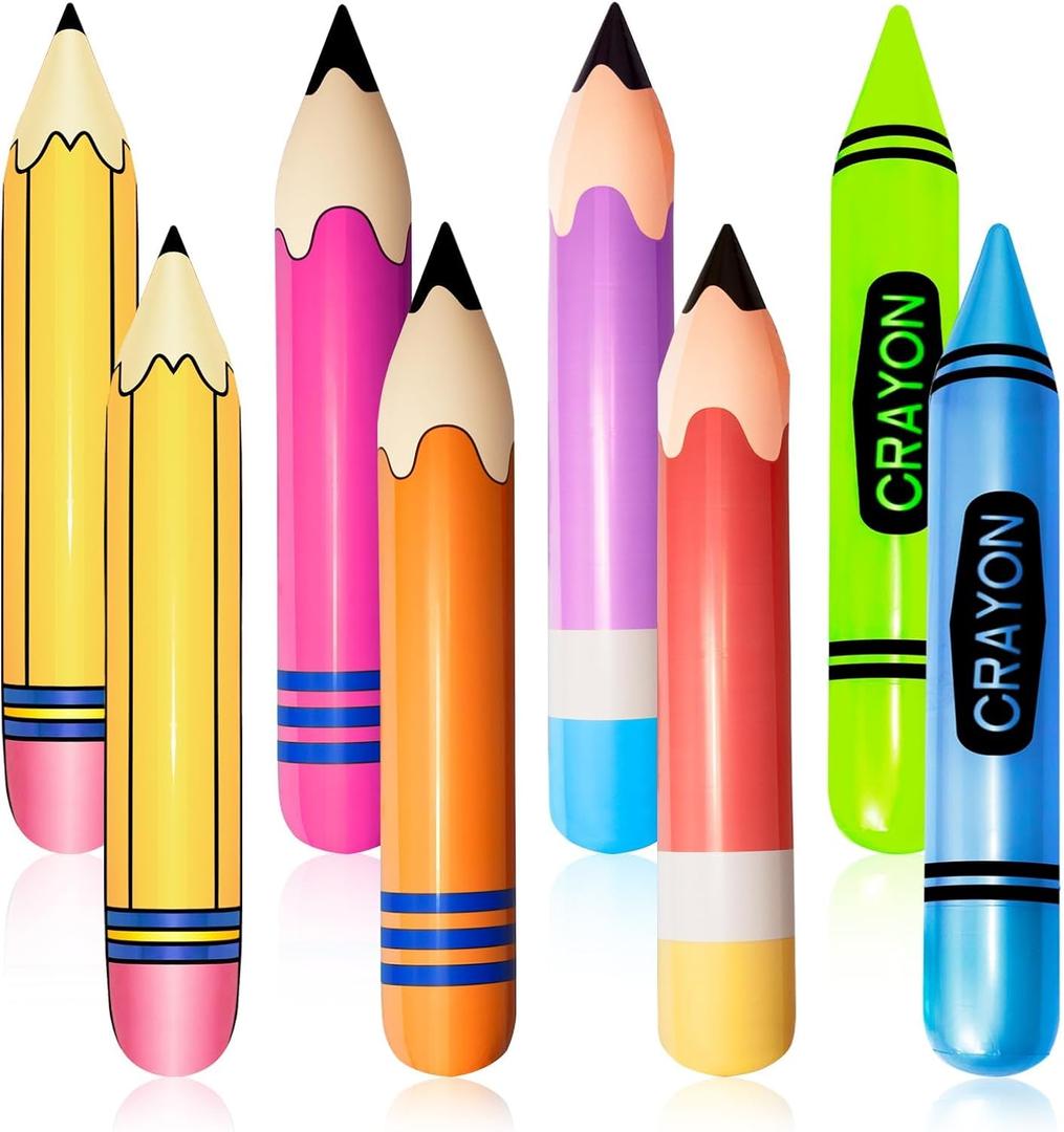 8 Pieces Inflatable Pencil Crayon Balloon Combo Set Rich Colours Back to School Party School Decoration for Classroom Playground Indoor Outdoor Birthday Party Decoration