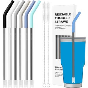 30 oz Straight Metal Straws with Silicone Tip for 30 oz Tumbler, 6 Pcs Stainless Steel Reusable Drinking Metal Straw for YETI, STANLEY, US Acrylio, BJPKPK, Simple Modern and so on (1)