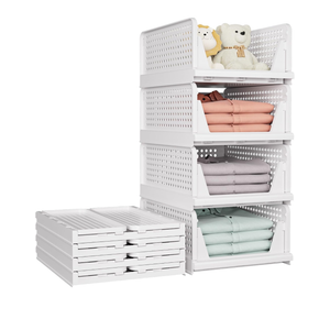 SNSLXH 5 Pack Stackable Closet Storage Basket, Multifunctional & Foldable Closet Organizer for Bathroom Kitchen Laundry Room Wardrobe Storage, Space-Saving Clothes Storage Drawer Organizer, White