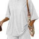 Trendy Queen 2 Piece Summer Set Oversized Top & Loose Fit Shorts with Pockets (Medium, Oatmeal Grey)