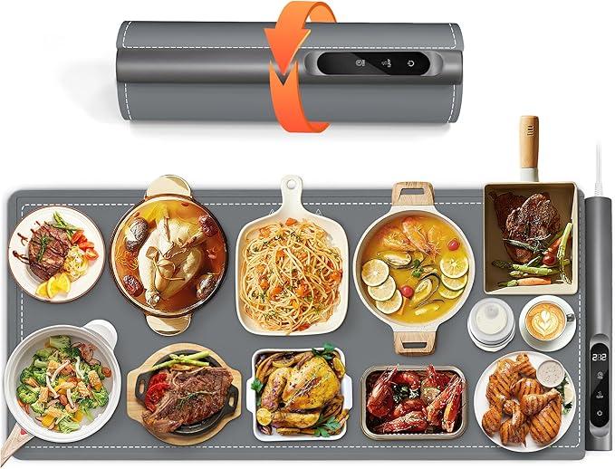 Newise Graphene Warming Mat for Food  Fast Full Surface Heating, Extra Large (XXL 36”x 16") Electric Warming Trays for Buffets Party Countertop with 6 Temp & Timer Settings, Gifts for Mom Wife, Gray