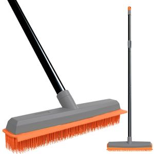 TreeLen Rubber Broom Carpet Rake Pet Hair Remover Broom with Squeegee Extension Push Broom for Carpet Hardwood Floor Tile Windows Cleaning
