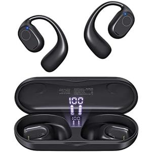 PSIER Open Ear Headphones, Bluetooth 5.3 Wireless Sports Headphones with Digital Display Charging Case 40 Hours Playtime True Earbuds with Earhooks for Running, Walking, Workout