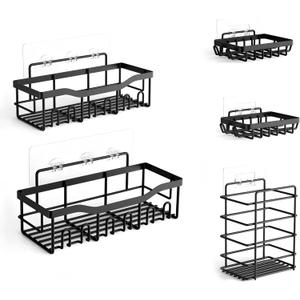 Fab Glass and Mirror 5-Pack Shower Caddy, Black - Shower Organizer & Shelves for Efficient Storage, Bathroom Caddy for Wall Organizer, Durable Shower Wall Caddy