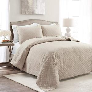 Lush Decor Ava Quilt Diamond Pattern Solid 3 Piece Oversized Bedding Blanket Bedspread Set - King - Neutral