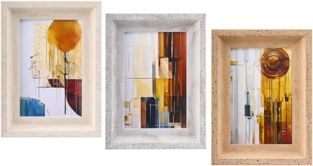 Picture Frame Set, 4x6 Photo Frames with Foldable Stand, Stylish Tabletop Display, Durable Wood Design, 3Pcs, Brown, Marble, Natural Wood Color