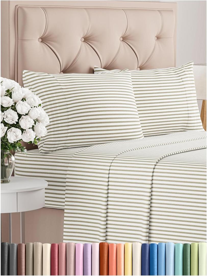 Queen Size 4 Piece Sheet Set - Comfy Breathable & Cooling Bed Sheets Set - Hotel Luxury Bedding for Women, Men, Kids, Teens, Boys & Girls - Deep Pockets and Wrinkle Free - Oeko-Tex - Beige Stripes 2
