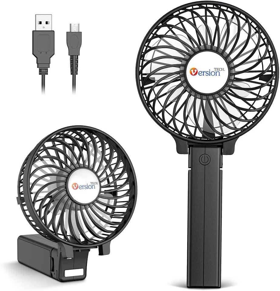 VersionTECH. Portable Handheld Fan, Powerful+Durable+4000mAh+180 Foldable, Mini Table Fans with USB Rechargeable Battery Operated Cooling Accessories for Personal Use, Travel, Office Black