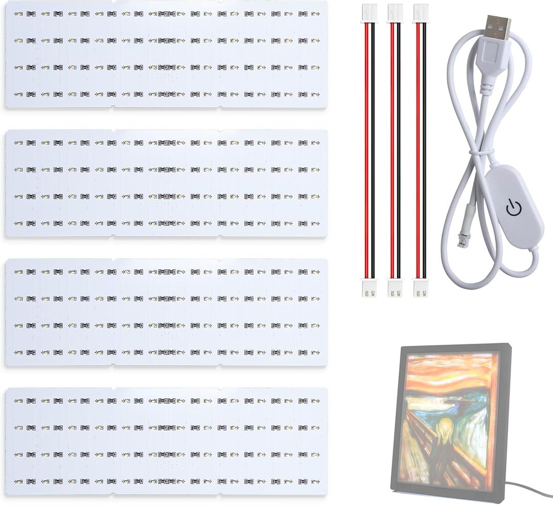 4PCS CMYK Lithophane LED Backlight Board Kit Compatible with Bambulab A1/A1 mini/P2S/X1C/H2D 3D Printers,PCB Light Replacement Kit with USB Power Cable and Connection Cable for 3D Printed Photo Model