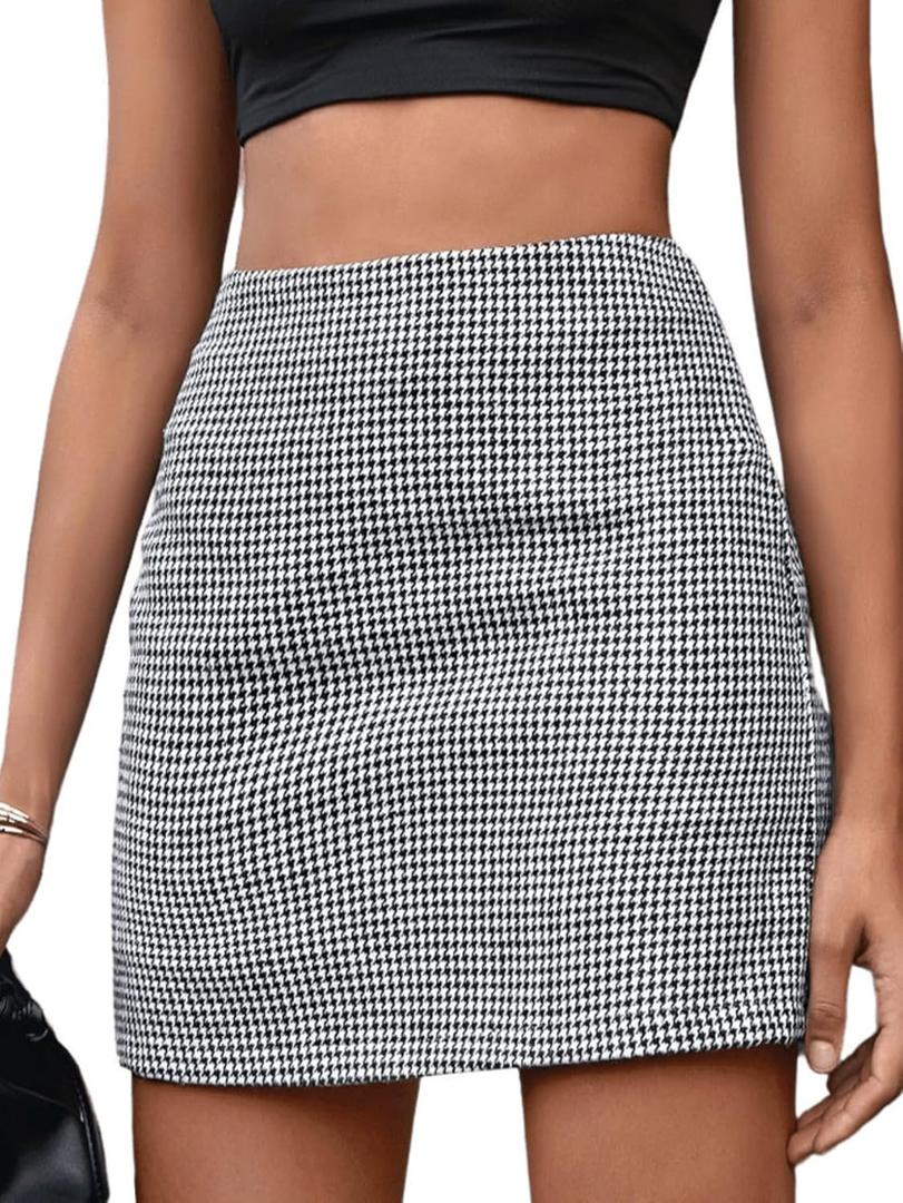 MakeMeChic Women's Plaid Mini Skirt High Waist Pencil Bodycon Short Fall Skirts (X-Large, Black and White)