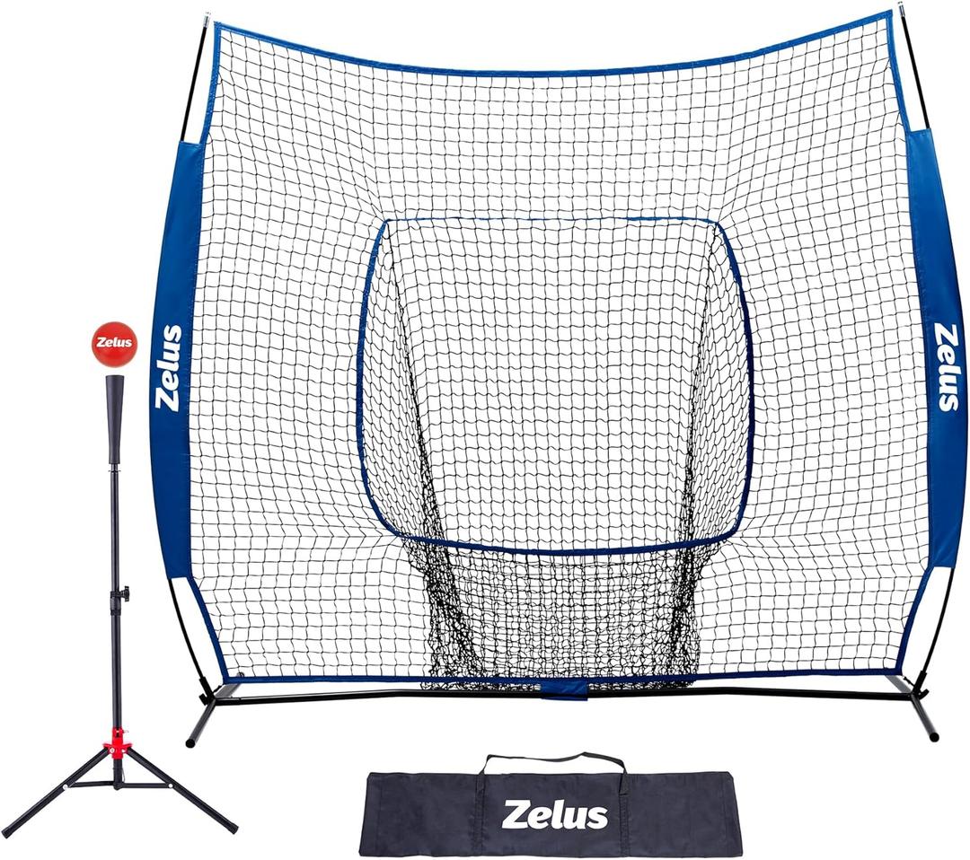 77 Baseball Net with Tee Kit, Portable Baseball Net for Hitting and Pitching, Softball Net with Tee, Carry Bag & Weighted Baseball (Blue)