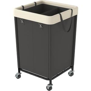 WOWLIVE 160L Rolling Laundry Hamper with Wheels, Heavy Duty Laundry Basket, Large Laundry Cart with Steel Frame and Removable Bag, Dirty Clothes Hamper for Home, Closet, Dorm, Bathroom, Black (160L (18.318.330in))
