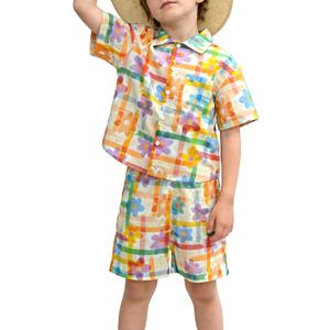 Boys Shirt Shorts Sets Toddler Summer Outfits Hawaiian Beach Vacation Clothes (Orange, 4-5yo)