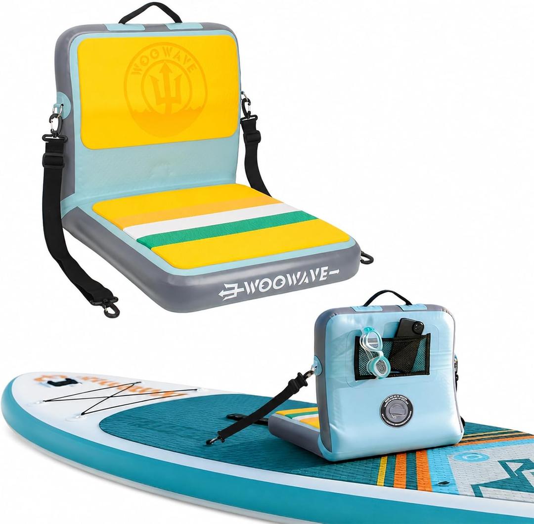 WOOWAVE Paddle Board Seat with Back Support | Portable Kayak Seats,Universal lnflatable Seat for Adults,Foldable Ergonomic Design，Use for Fishing Kayaking Canoeing Rafting