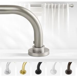 TANGWIN Nickel Wrap Around Curtain Rods 66 to 120In:Blackout Heavy duty Adjustable Window Curtain Rod for Bedroom,Industrial Darkening Curved French Metal Single Drapery Rods Easy Install,Satin Nickel