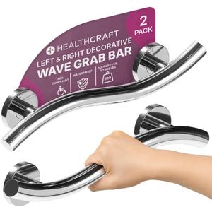 HEALTHCRAFT Wave Grab Bar 18", ADA Shower Rail - Polished Chrome, 500 Lbs | Wave-shaped decorative grab bar, ADA compliant, 500 lb capacity
