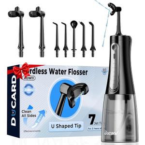 Cordless Water Flosser for Teeth, U-Shaped Flossing 360 Deep Clean, 5 Modes 7 Jet Tips for Adult & Child, Portable Rechargeable Dental Flosser Pick for Braces, Travel, 350ML Large Tank